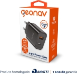 Geonav Carregador Universal Ultra Rápido Duo, 1 X USB-C Power Delivery 20W, 1 X USB Quick Charge 18W, CH20PDQCBK, Preto