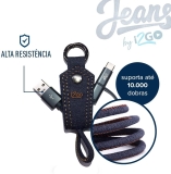Chaveiro Cabo 2-em-1 Micro-USB + USB-C, i2GO, Jeans