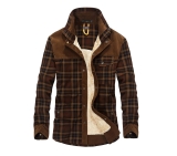 Flygo Jaqueta masculina xadrez de flanela com forro de lã e manga comprida