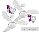 Kit Ventilador de Teto Ventisol Fênix Branco/Silver,Cv3, 02 Lâmpadas Led Inclusas -127v- 02 Unidades