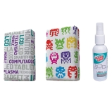 Kit com 2 Esponjas Microfibra e 1 Limpa Telas Spray 120ml, Estampas Sortidas, Flash Limp