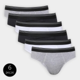 Kit Cueca Slip UNW Elástico Listras 6 Peças