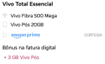 Vivo Total Essencial – Fibra 500 Mega + Pós 20GB + Amazon Prime