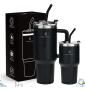 Kit Copo Térmica Inox 1200ml & 600ml Com Tampa E Inox Canudo