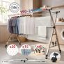 Varal Chão Roupa Retrátil 3 Andares Dobrável Aço Inoxidávelrodas 60kg Gaonas Varal De Chão Grande De Roupas, 20* Ganchos À Prova De Vento, 12* Clipes, 4* Sapateiras