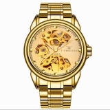 Relógio Masculino Business Hollow Engraving Analog Automatic Movement Stainless Steel Mechanical Watch
