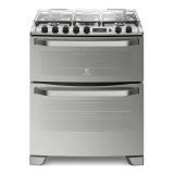 Fogão 5 Bocas com Porta Full Glass e Duplo Forno de Piso Prata Electrolux (76XDR)