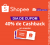 Cupom 40% de cashback em moedas na Shopee limitado a 1500 moedas ou R$ 15,00 em cashback
