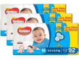 Kit Fraldas Huggies Turma da Mônica Tripla – Proteção Tam. M 3 Pacotes com 92 Unidades Cada
