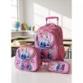 Kit Mochila Escolar Stitch Rodinha com Lancheira Térmica e Estojo