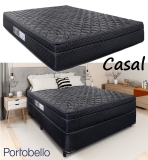 Cama Box de Casal Portobel + Colchão de Casal Portobel Diplomata Light com Pillow Top e Molas Ensacadas 70x138x188 cm – Preta