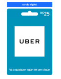 Gift Card Digital Uber R$ 25 Pré-Pago