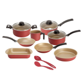 Conjunto de Panelas 10 Peças Tramontina Turim com Revestimento Antiaderente Starflon T1, Tampas de Vidro e Cabos de Baquelite – Vermelho