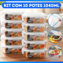 KIT 10 Potes de Vidro Retangular com Tampa Hermética 1040ml Cor: Transparente