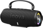 INOVA Caixa de Som Bluetooth 5.4 com Música 12 Horas por Dia – Som Estéreo Explosivo, Luzes RGB Coloridas, Impermeável IPX6 – Sua Companheira Perfeita para Praia, Acampamento e Festas (Preto)