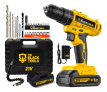 Parafusadeira Furadeira De Impacto A Bateria 21V 3/8” Bivolt 1400 Rpm Com Acessórios E Maleta TB-21PZW The Black Tools