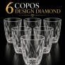 Jogo de Copos Diamante 300ml em Vidro Grosso Transparente Kit com 6 Unidades – KFJ