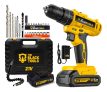 Parafusadeira Furadeira De Impacto A Bateria 21V 3/8” Bivolt 1400 Rpm Com Acessórios E Maleta TB-21PZW The Black Tools