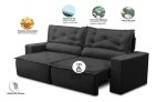 Sofá Retrátil E Reclinável Com Molas 1,80m Livia Suede Preto