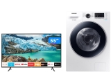 Lava e Seca 11kg Branca + Smart TV 4K LED 55” – Samsung
