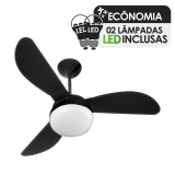 Ventilador de Teto Ventisol Fênix Black 3 Pás, Cv3, 02 Lâmpadas Led Inclusas